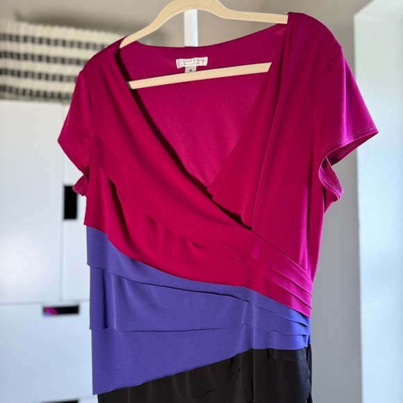 London Style Collection Purple Pink Black Ruffle Sheath Midi Dress Plus Size 16 - Picture 2 of 7